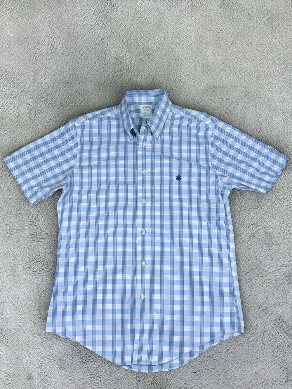 Brooks Brothers Regent Fit Short Sleeve Gingham Non-Iron Supima Cotton Shirt M